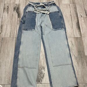POL Two-Tone Light & Dark Blue Wide Leg Jeans